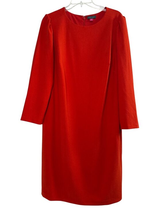 Vince Camuto Dresses & Skirts - Vince Camuto Red Shift Dress Long Sleeve Round Neck Back Zip 1X